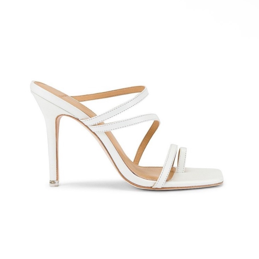 Black Suede Studio Cindy Strappy Stiletto Slide Summer Sandals White Leather 40